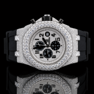 Chrono Dial Automatic Moissanite Watch With Black Rubber Strap