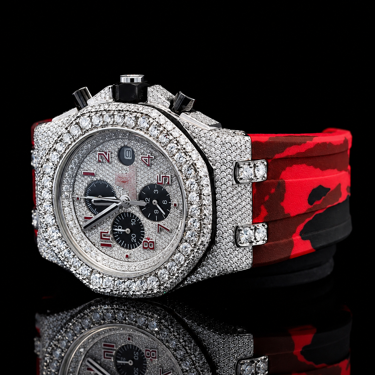 Chronograph Dial VVS Moissanite Watch with Rubber Strap (2)
