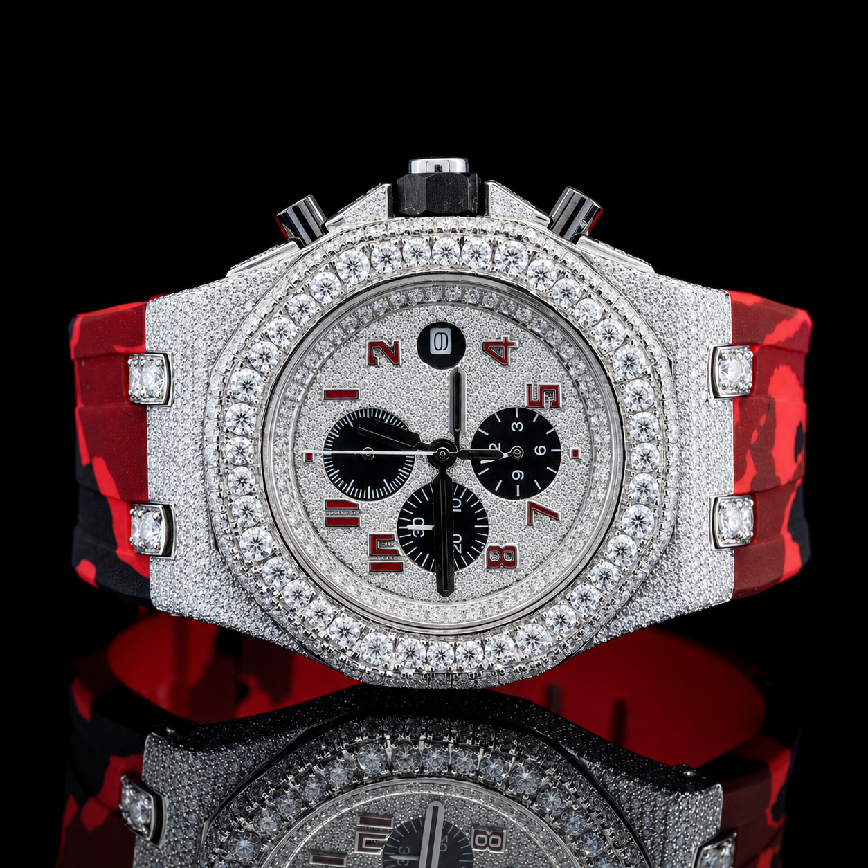 Chronograph Dial VVS Moissanite Watch with Rubber Strap