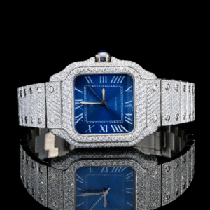 Classic Blue Dial iced out Automatic Moissanite Watch
