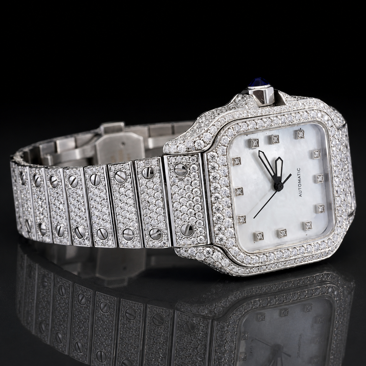 Classic White Dial Moissanite Automatic Watch
