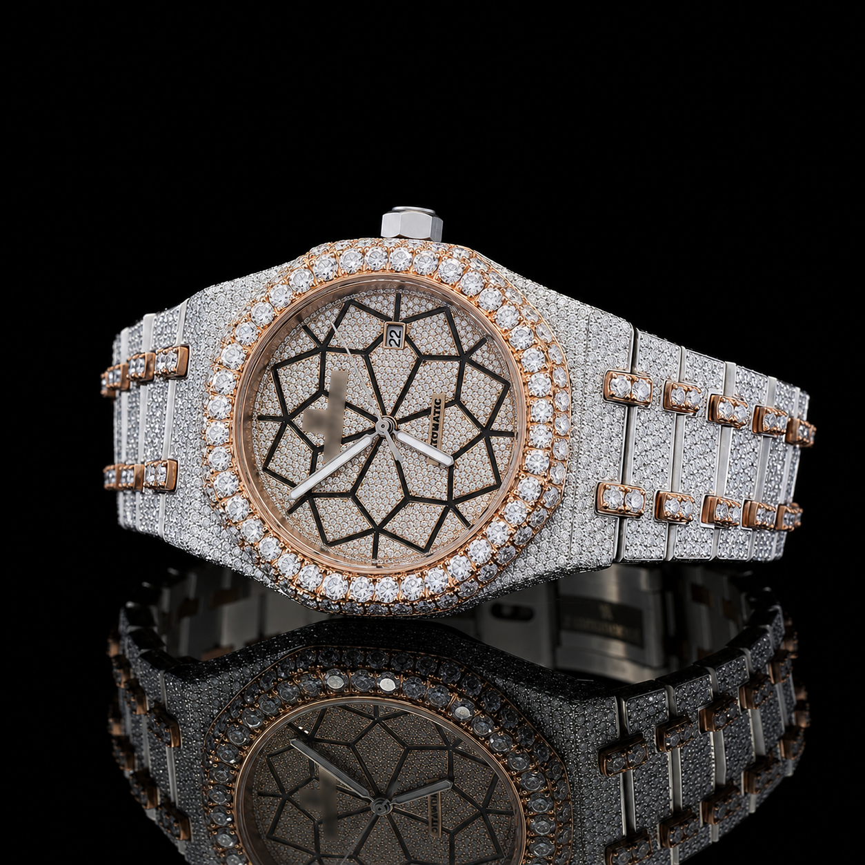 Customized Dial two tone Bust Down Automatic Moissanite Watch