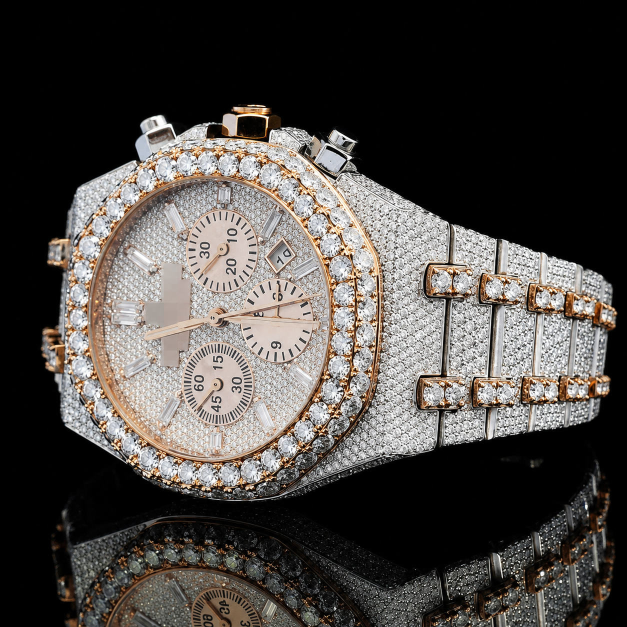 Fancy Chrono Dial Two-Tone Iced Out Moissanite Watch for men