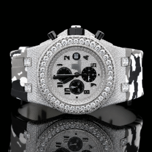 Fancy Chronograph Automatic Moissanite Watch With Rubber Strap