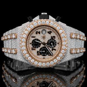 Fancy VVS Moissanite bust Down Watch Black Chronograph Dial - rose Gold
