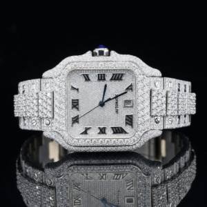 Fully Iced Out Automatic Moissanite Watch with Black Roman Numerals