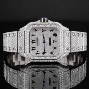 Fully Iced-out Moissanite Watch with Black Arabic Numerals