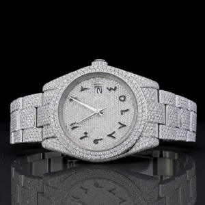 Fully iced-out Moissanite automatic watch with Black Arabic Numerals