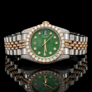 Green Dial Two Tone Minimal Moissanite Watch