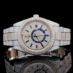 Iconic Two Tone VVS Moissanite Watch with Black stick markers - Rose Gold