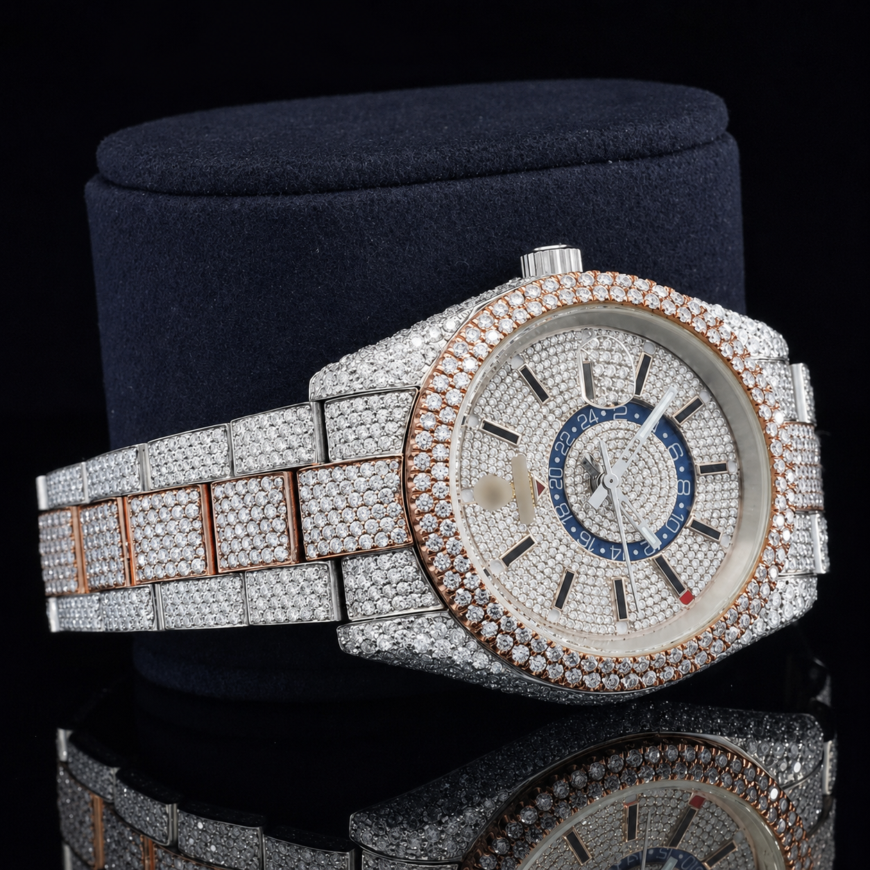 Iconic Two Tone VVS Moissanite Watch with Black stick markers