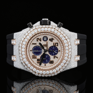 Luxurious Moissanite Dial Watch With Black Rubber Belt - Rose gold