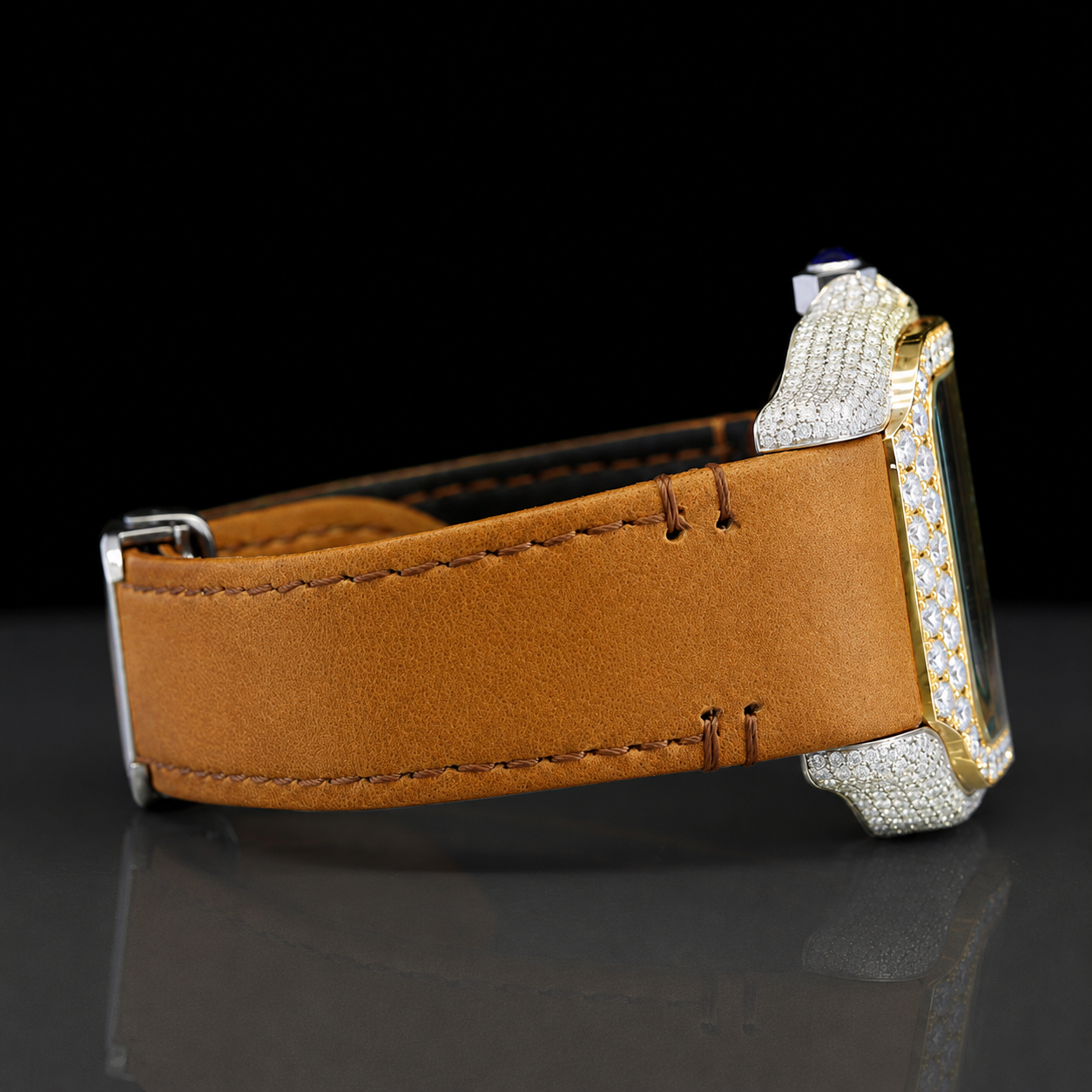 Luxurious Moissanite Dial watch with Brown Leather Belt