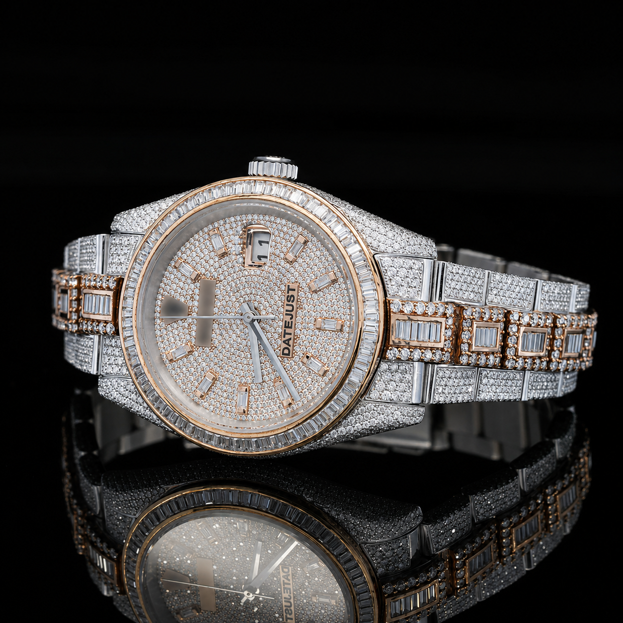 Luxurious two-tone moissanite watch with Baguette stick markers