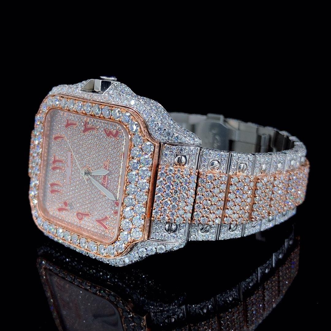 Red Arabic Numerals Two-tone Bust Down Moissanite Watch