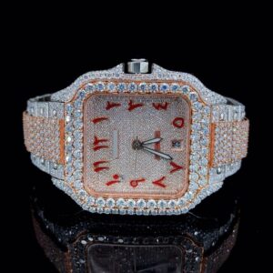 Red Arabic Numerals Two-tone Bust Down Moissanite Watch