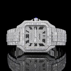 Square Dial Iced-out Baguette Moissanite Watch with Roman Numerals