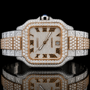 Square Dial Two-tone VVS Moissanite Watch with Roman Numerals - Rose gold