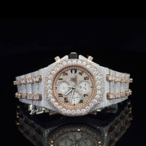 Standard Numerals Chronograph Iced Out Two-tone Moissanite Watch