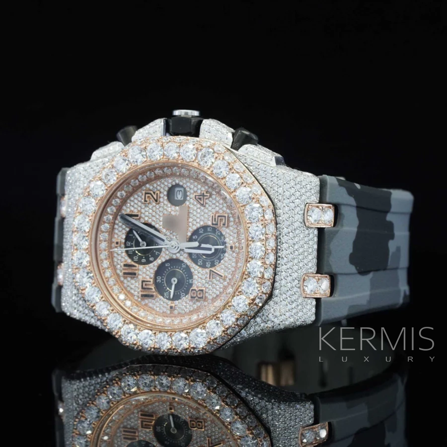 Stylish Automatic Moissanite Dial Watch with Military Rubber Belt