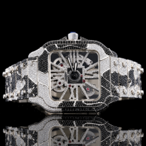 Stylish black and White Moissanite Skeleton Watch For Men