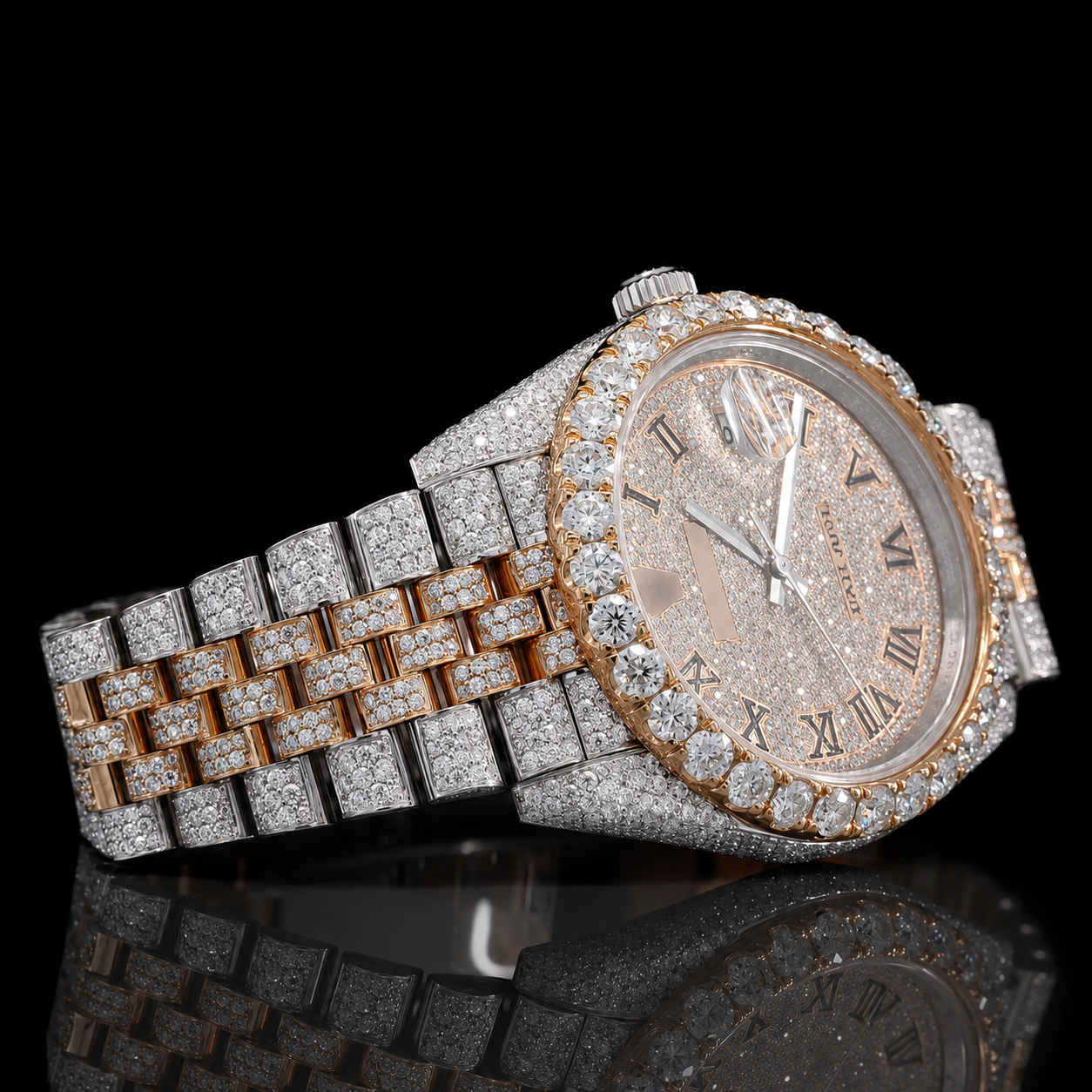 Stylish two-tone Moissanite Watch with Roman Numerals (3)