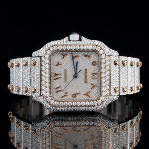 Superior Two-Tone Moissanite watch with Black Arabic Numerals - Rose Gold