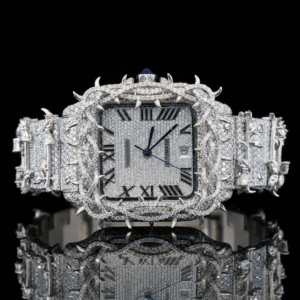 Superior VVS Moissanite Thorns Watch with Black Roman Numerals
