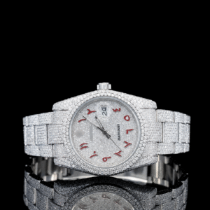 Superior bust down Moissanite watch with Red Arabic Numerals