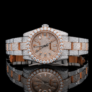Two-tone Baguette Dial bust down Moissanite Watch for men - Rose gold