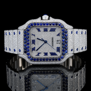 Unique Automatic Moissanite Watch with Blue and White Diamonds
