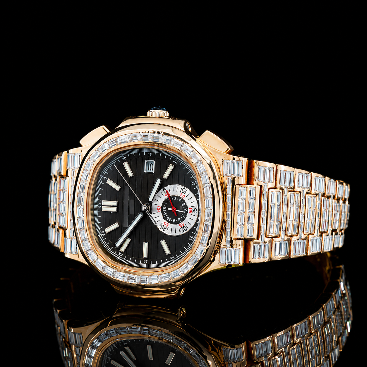 Unique Baguette Moissanite Watch With Automatic Chronograph (2)