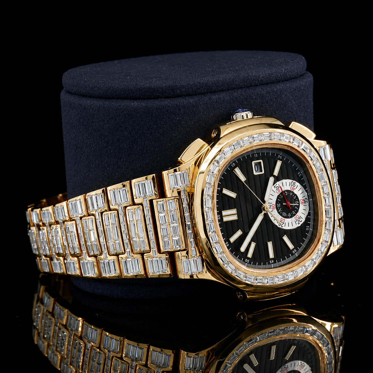 Unique Baguette Moissanite Watch With Automatic Chronograph