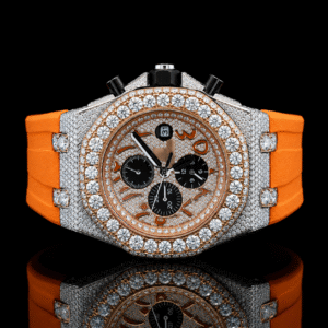 VVS Moissanite Dial Watch with Sport Orange Rubber Strap - Rose Gold
