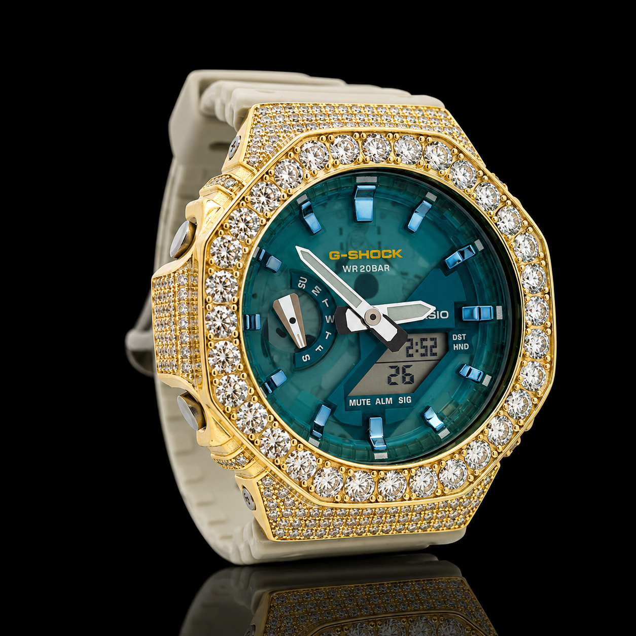 Iced-Out G-Shock GA-2100 Watch with Turquoise Dial (2)