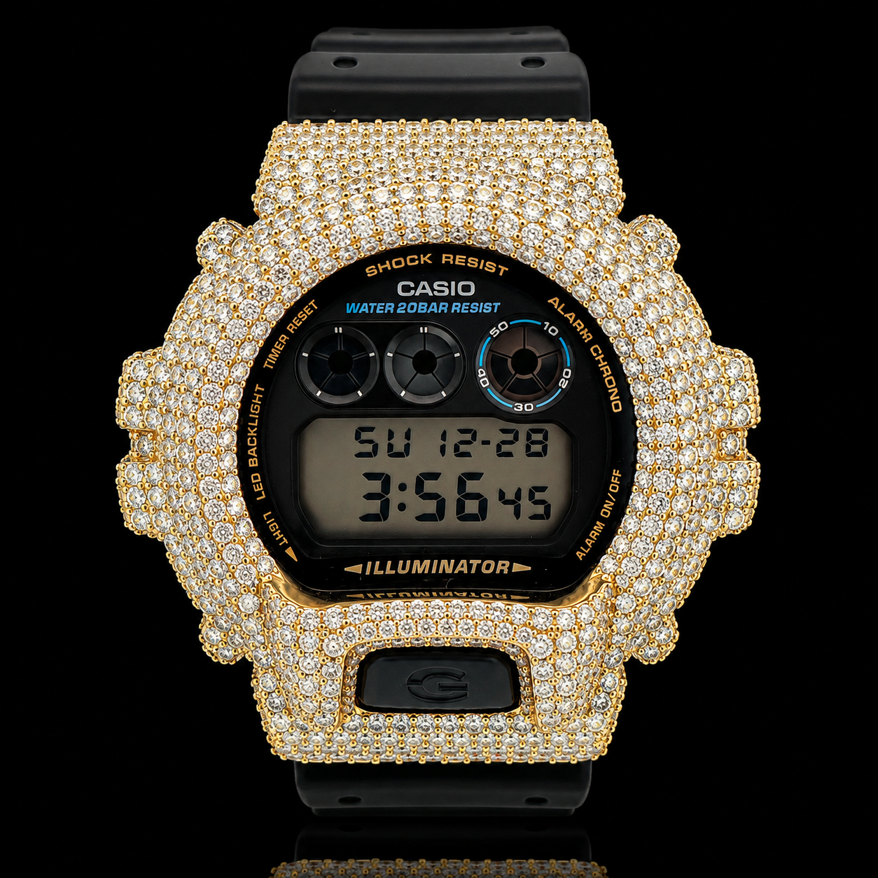 Iced-out G-Shock Black DW-6900 Digital Watch -Yellow gold