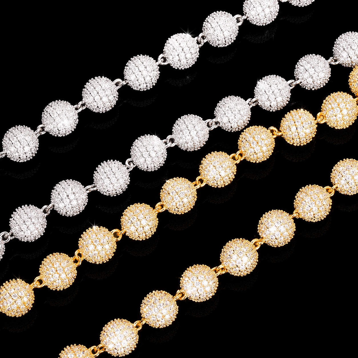 10mm Moissanite Iced-Out Bead Chain - 925 Sterling Silver
