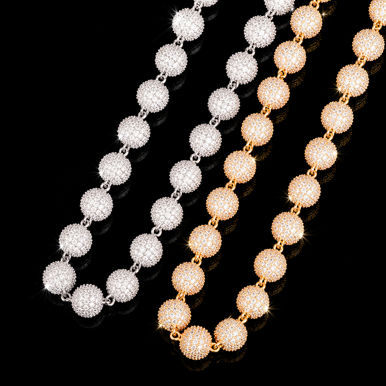 10mm Moissanite Iced-Out Bead Chain - 925 Sterling Silver