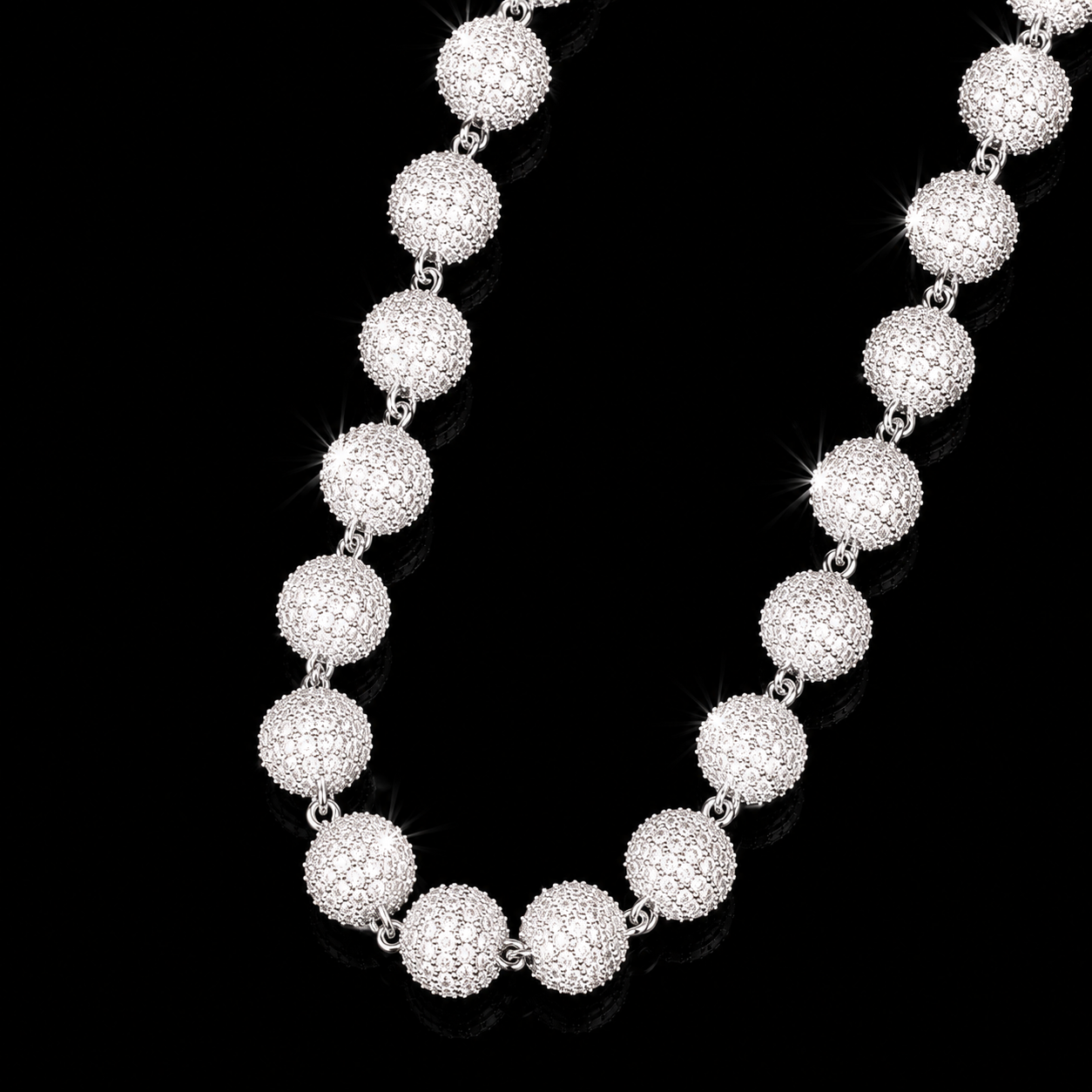 10mm Moissanite Iced-Out Bead Chain - 925 Sterling Silver