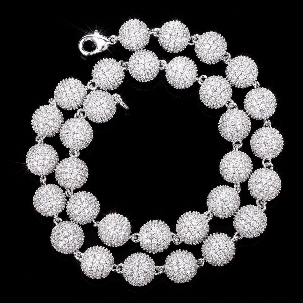 10mm Moissanite Iced-Out Bead Chain - 925 Sterling Silver
