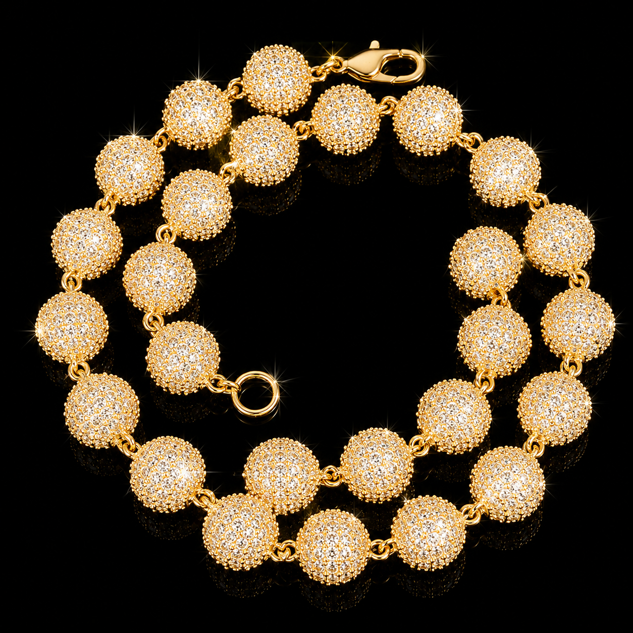 10mm Moissanite Iced-Out Bead Chain - 925s Gold Plated