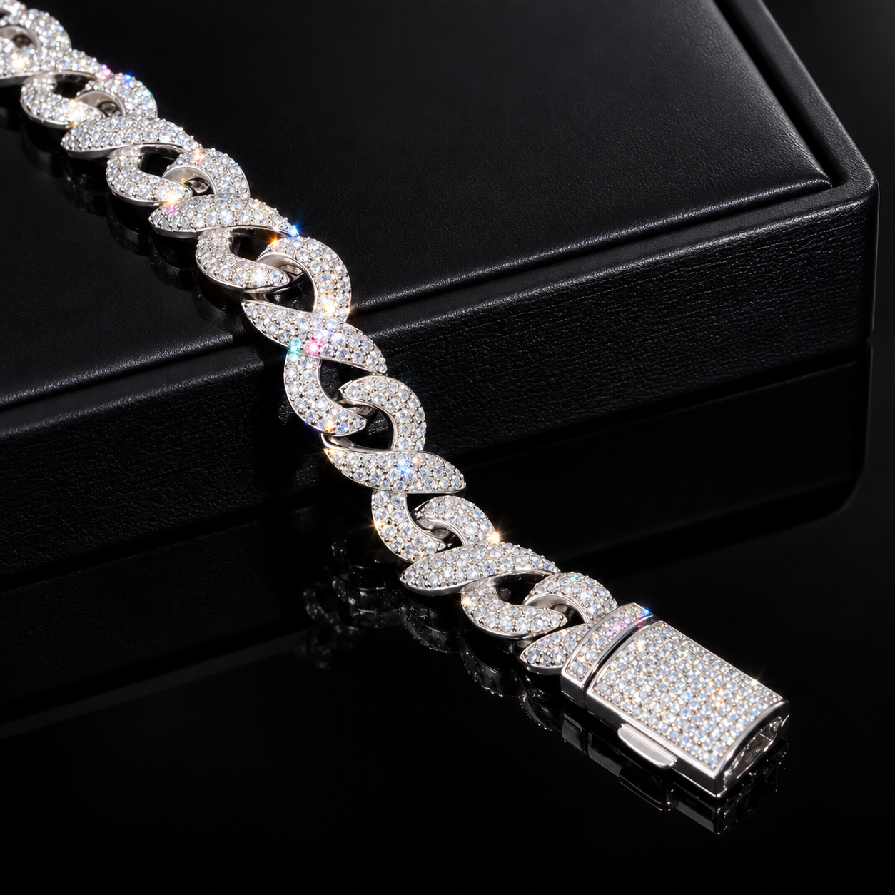 10mm Moissanite Infinity Link Chain - 925 Sterling Silver
