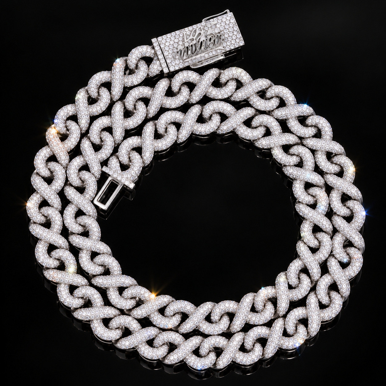 10mm Moissanite Infinity Link Chain - 925 Sterling Silver
