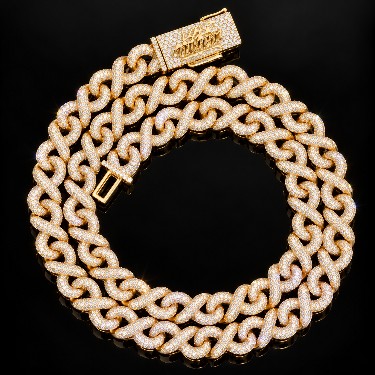 10mm Moissanite Infinity Link Chain - 925s Yellow gold plated