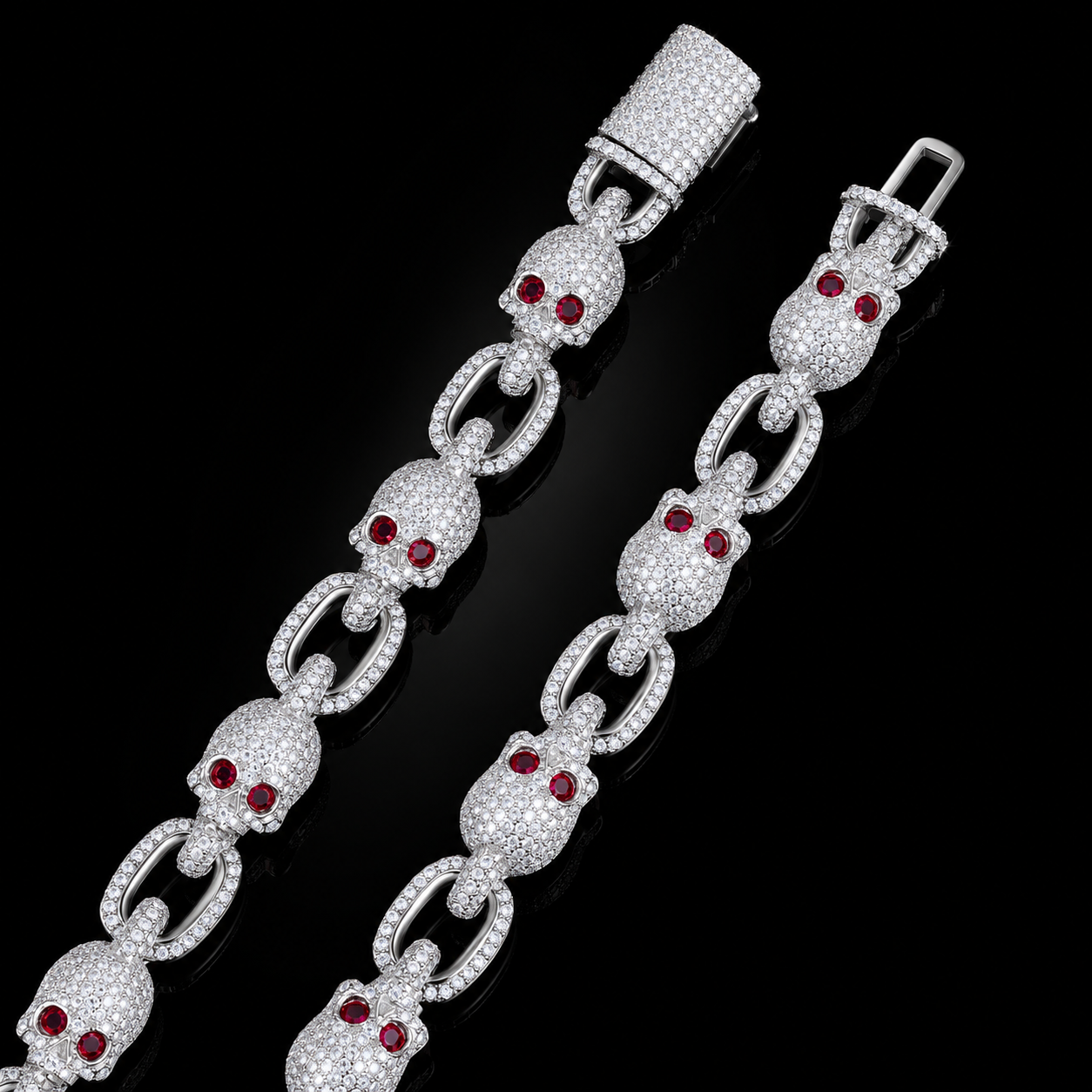 10mm Moissanite Skull Link Chain - 925 Sterling Silver