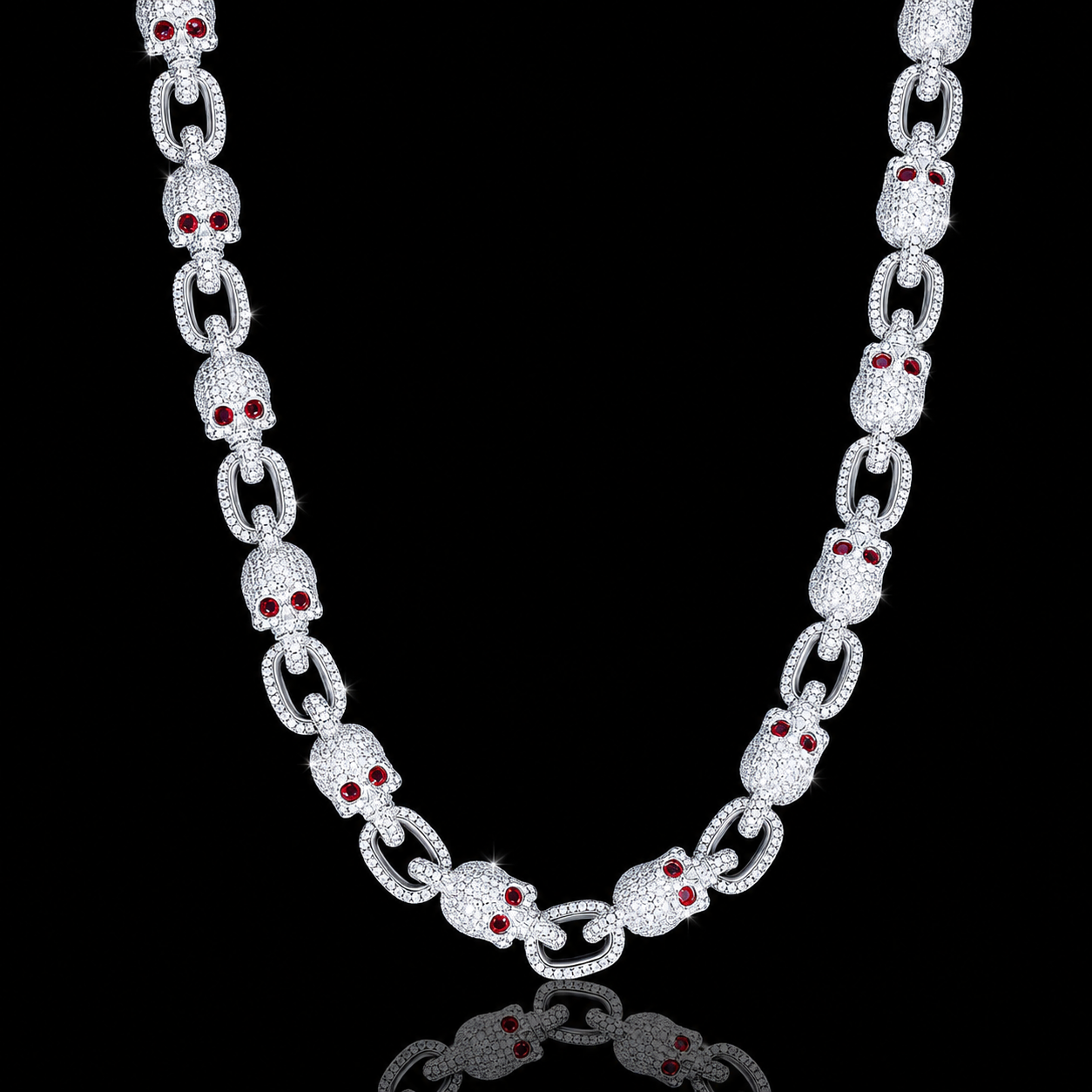 10mm Moissanite Skull Link Chain - 925 Sterling Silver