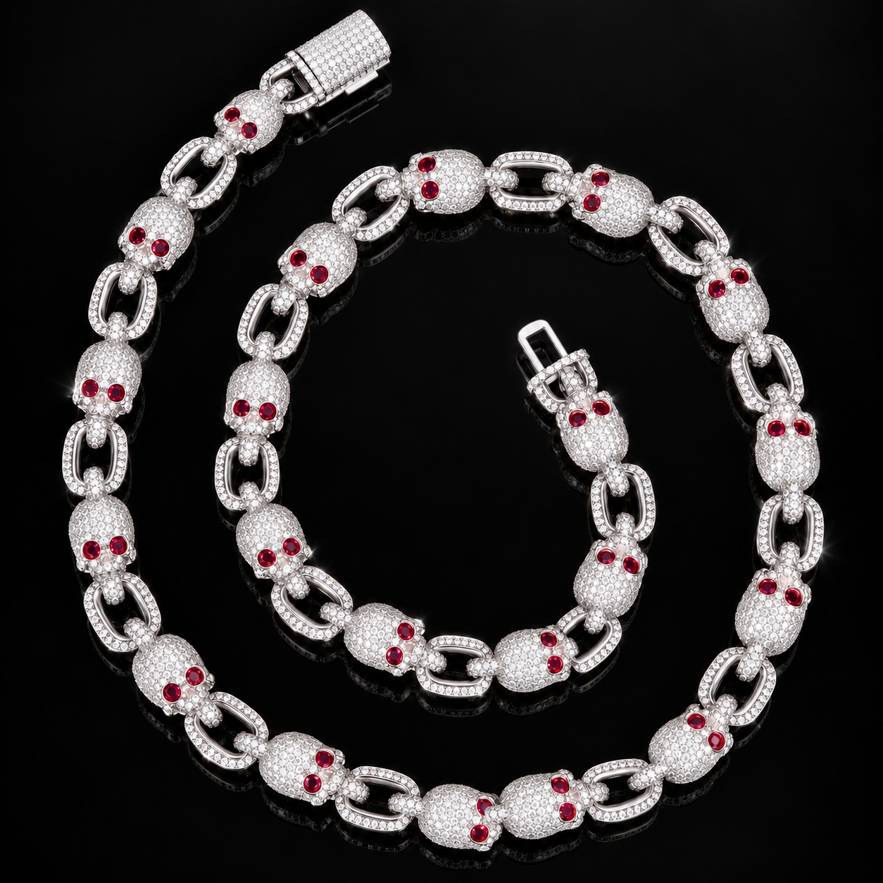 10mm Moissanite Skull Link Chain - 925 Sterling Silver