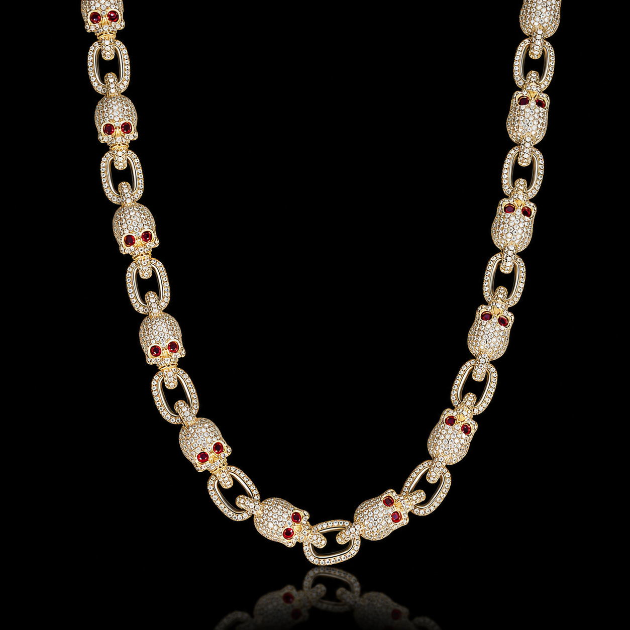 10mm Moissanite Skull Link Chain - 925s Gold Plated