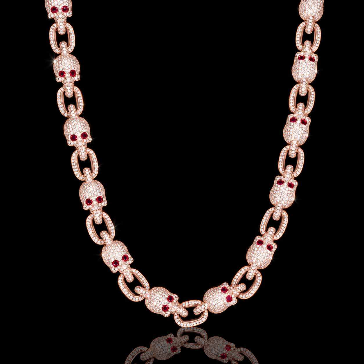 10mm Moissanite Skull Link Chain - 925s Rose gold plated
