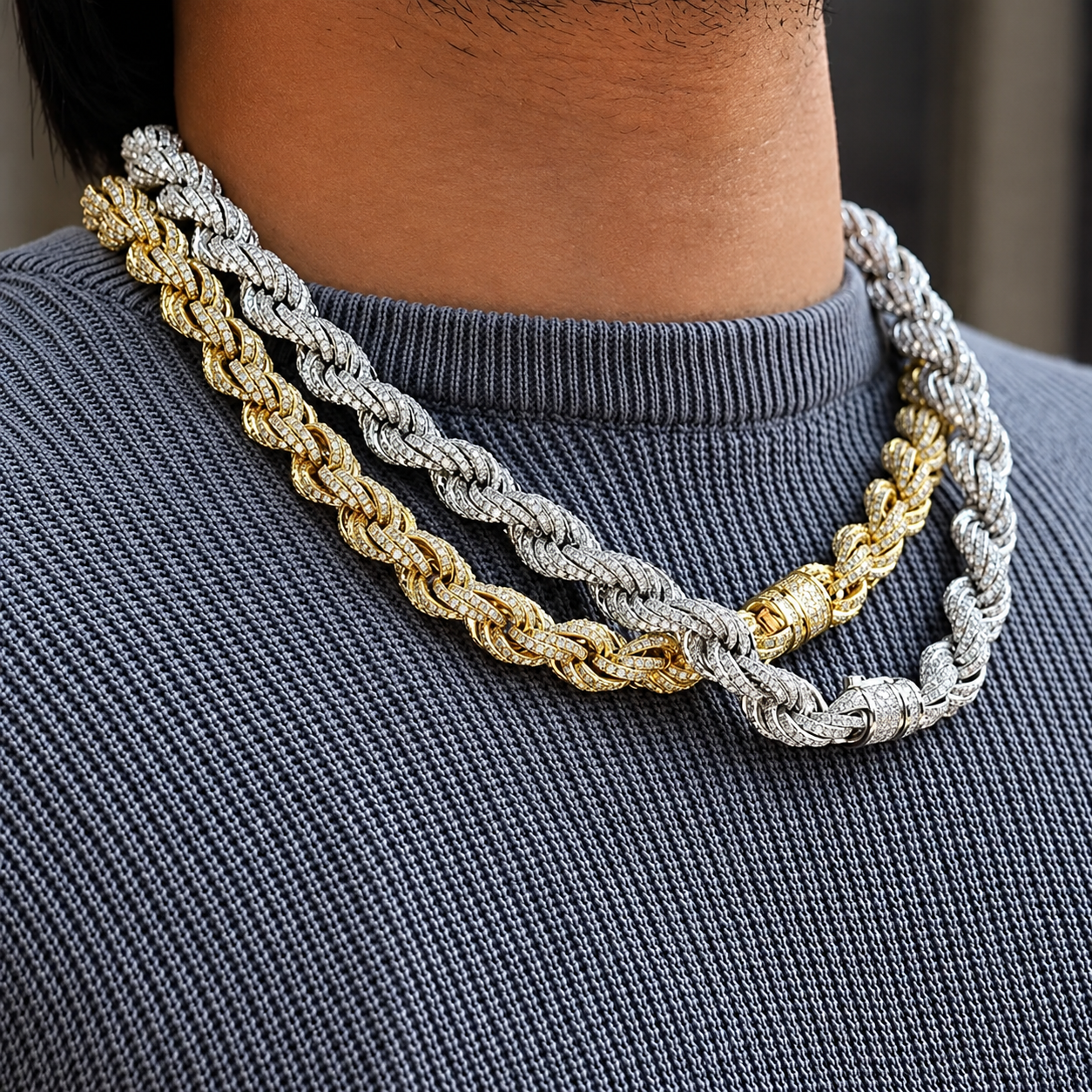 12mm Moissanite Rope Chain – 925 Sterling Silver